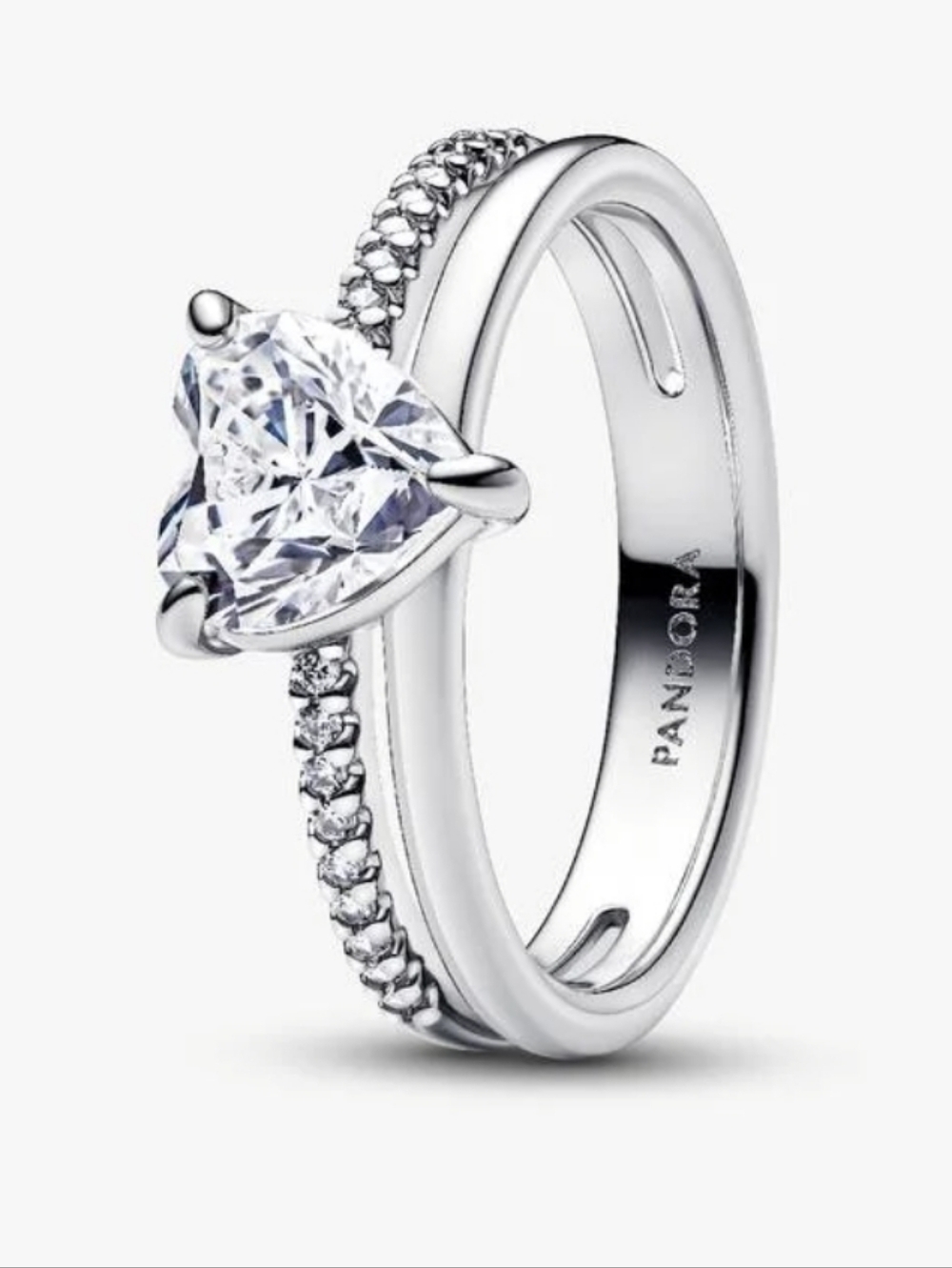 Pandora Silver Heart CZ Ring with Pavé Band